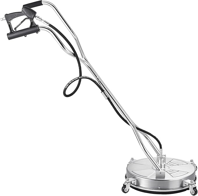 VEVOR 18 Inch Pressure Washer Surface Cleaner, 4000 PSI Stainless Steel Attachment with 4 Wheels, 2 Nozzles, 3/8 Inch Quick Connect and Dual Handle for Concrete, Patio, Sidewalk