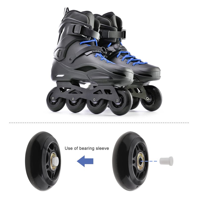 SING F LTD 8pcs 70mm 82A Skating Wheels with ABEC-7 608ZZ Bearing for Boys & Girls Indoor Outdoor Recreational Riding with 6mm White Plastic Spacers Replacement Black PU