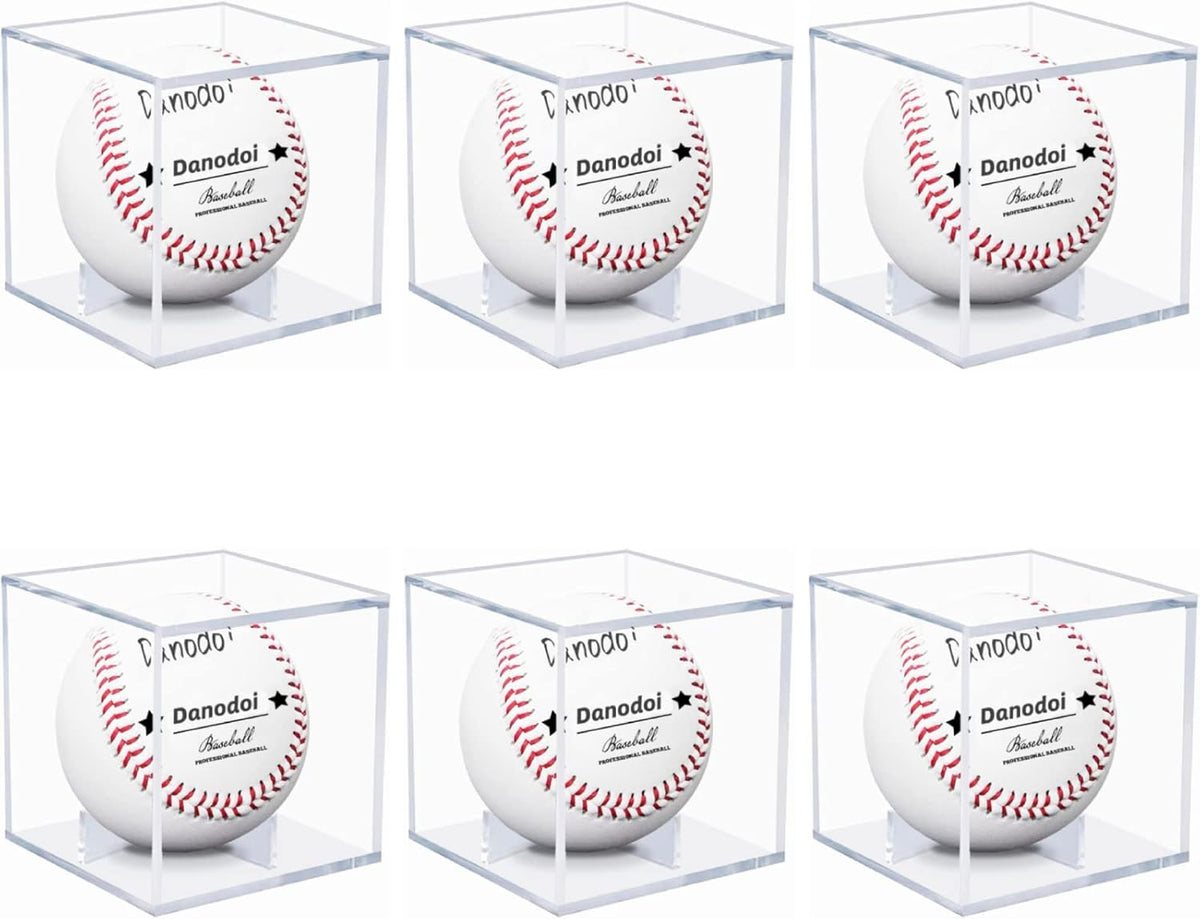 Skiennix Baseball Display Case - UV Protected Acrylic Holder for Memorabilia | 6 Pack Clear Cube Design