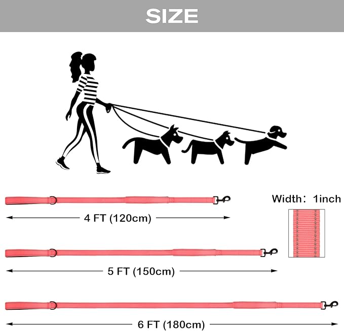 Joytale Dog Leash Heavy Duty for Large Dogs that Pull, Double Handle for Traffic Control, Double-Sided Reflective Leashes for Large Medium Dogs Night Safety, 5FT, Neon Pink