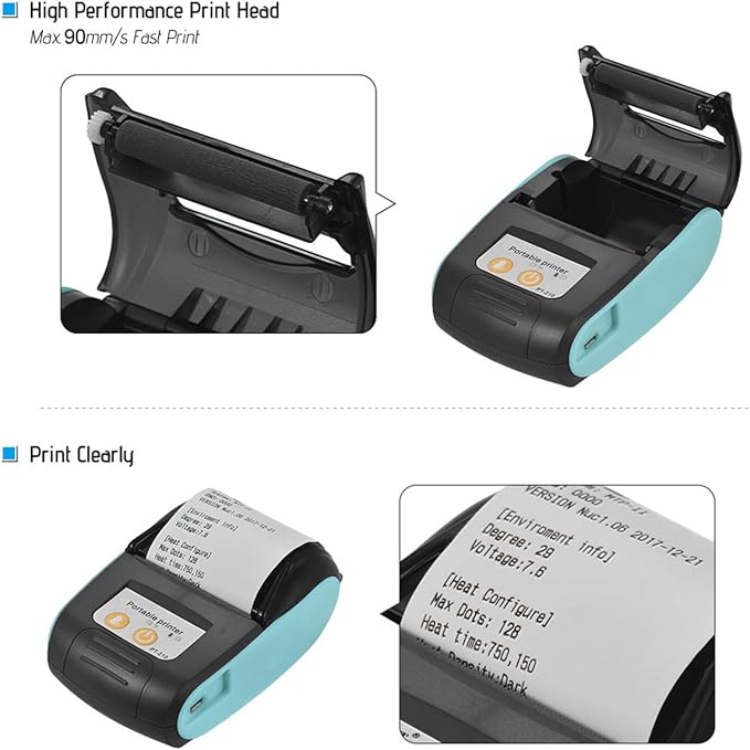 Thermal Receipt Printer, PT-210 58mm Portable Thermal Printer Handheld Ticket