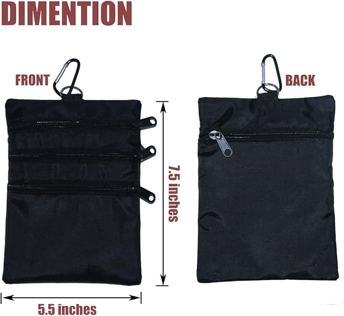 Golf valuables Pouch, Zipper Golf Ball Bag with 4 Pockets, Golf Accessories Pouch for Storing Balls,tees,Mobile Phone,Keys, Cards and Cash, Great Gift for Golfers
