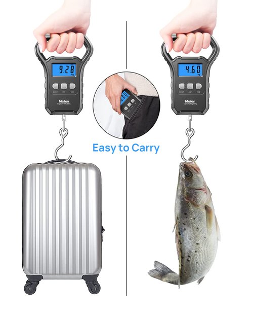 Meilen Fishing Scale - 110lb/50kg Digital Luggage Weigh Scale with Backlit LCD Display | Ideal for Travel & Fishing