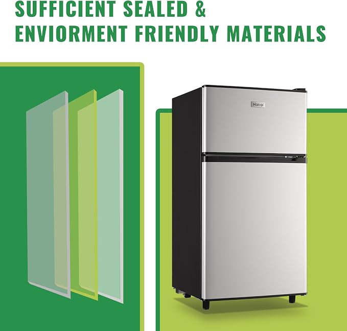 Mini Fridge with Freezer Two Doors Compact Refrigerator with 7 Setting Adjustable Thermostat Crisper Drawer & Removable Shelves Extra Drink Space Low Noise Freezer-on-Top Refrigerator, Silver