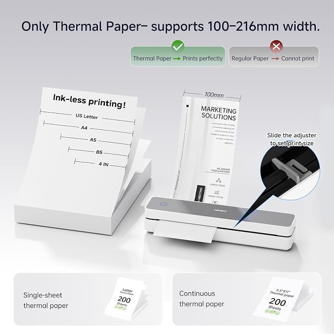 HPRT Portable Thermal Printer-Inkless Printer, Supports Thermal Paper&Labels