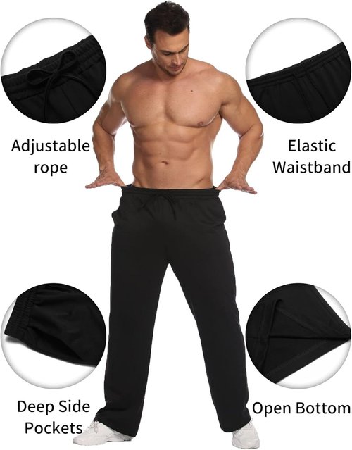 Deyeek Men's Lightweight Sweatpants - Open Bottom Straight Leg Lounge Pants with Pockets