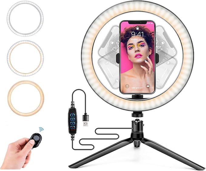 Ring Light with Stand OEBLD Dimmable Desk Selfie Ring Light with Phone Holder