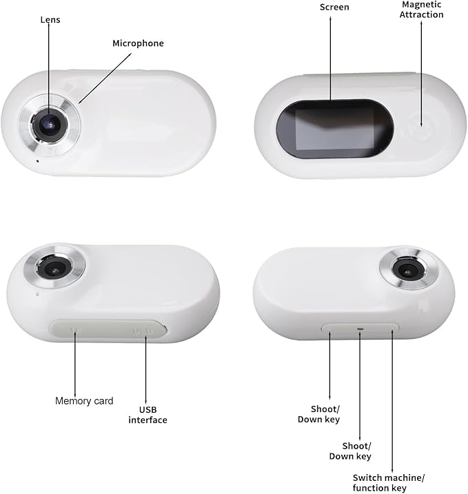 Cat Camera Collar - 170° Wide Angle Pet Dog Collar Camera with 0.96 Inch LCD Screen, Multi Fuctional Pet Cat for Video Records, White