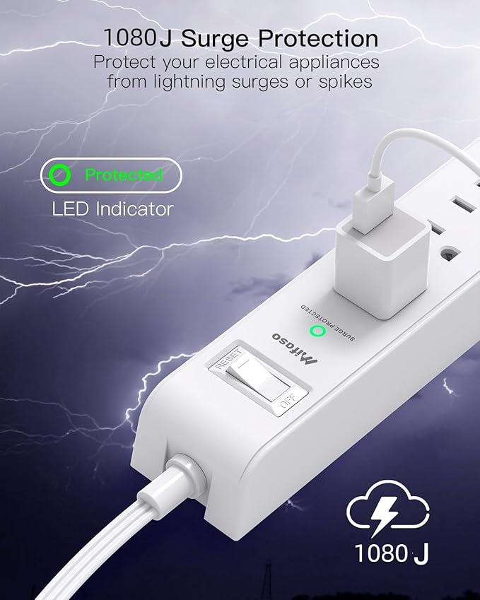 15FT Extension Cord, Flat Plug Surge Protector Power Strip, Long Cord Extension Cord with Multiple Outlets, 6 Outlets & 4 USB Ports (2 USB C), Desk Charging Station for Home, College Dorm Essentials