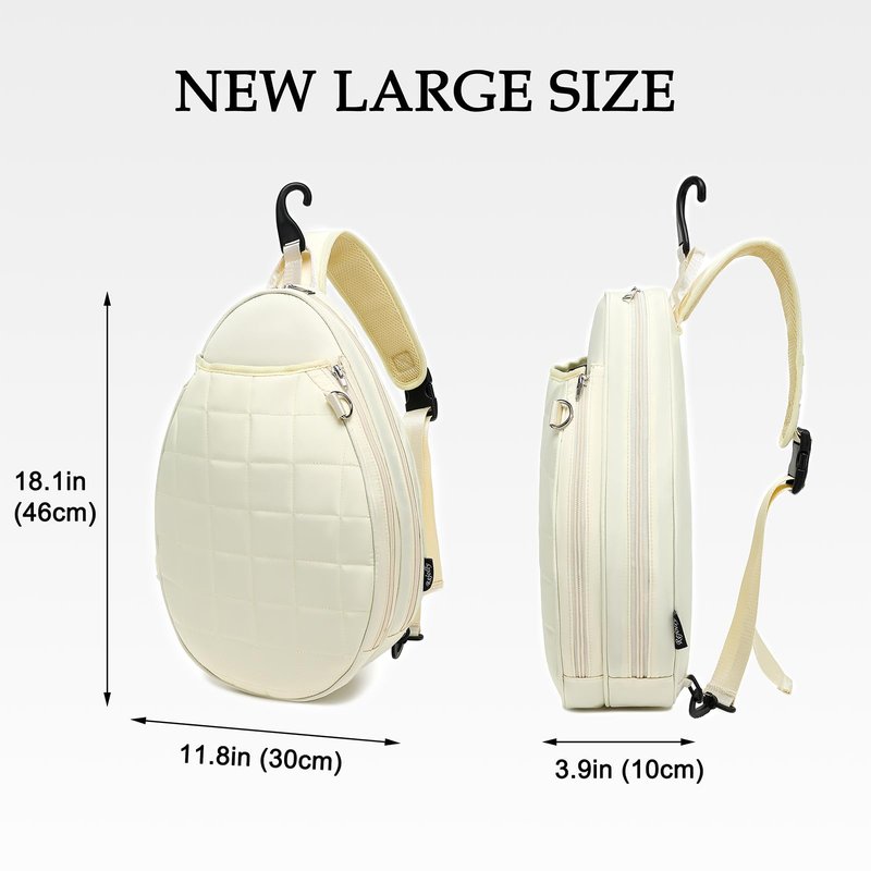 Rejolly Tennis Racket Sling Bag for Women Men Quilted Water Resistant Racquet Cover One Shoulder Crossbody Bag for 2 Tennis Rackets, Pickleball Paddles, Badminton Racquet Cream White