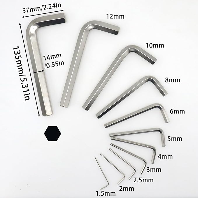 14mm Hex Key Wrench Set, 1Pcs Precision L-Shaped Allen Wrenches, Sturdy Hexagon Tool Kit for Repairing Bikes & Furniture, Small Metric Hex Spanner with Hex Head Replacement