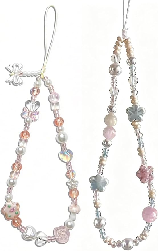 2 Pcs Phone Charm Strap Hand for iPhone Wrist Strap Camera Lanyard Pearl Beaded