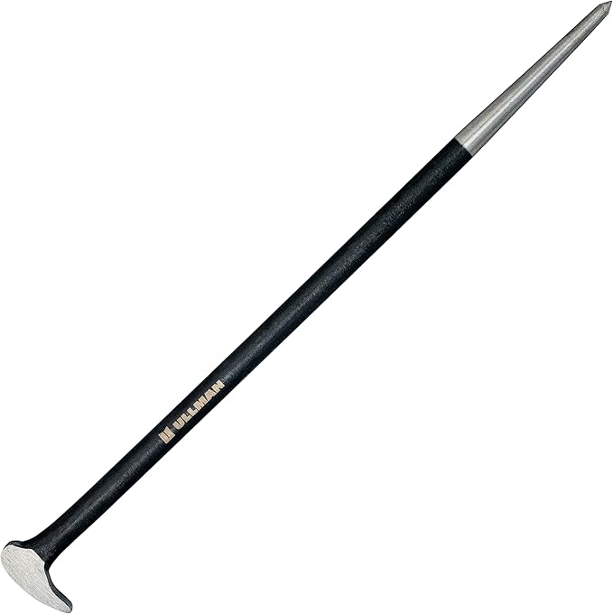 Ullman 16 in Heavy-Duty Lady Foot Roll Head Pry Bar with High Leverage Solid Steel Rolling Head and Tapered Aligning End for Contractors and Mechanics