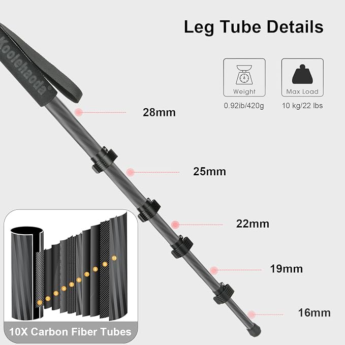Koolehaoda 65" Camera Monopod Stand, Carbon Fiber Photography Monopod Portable