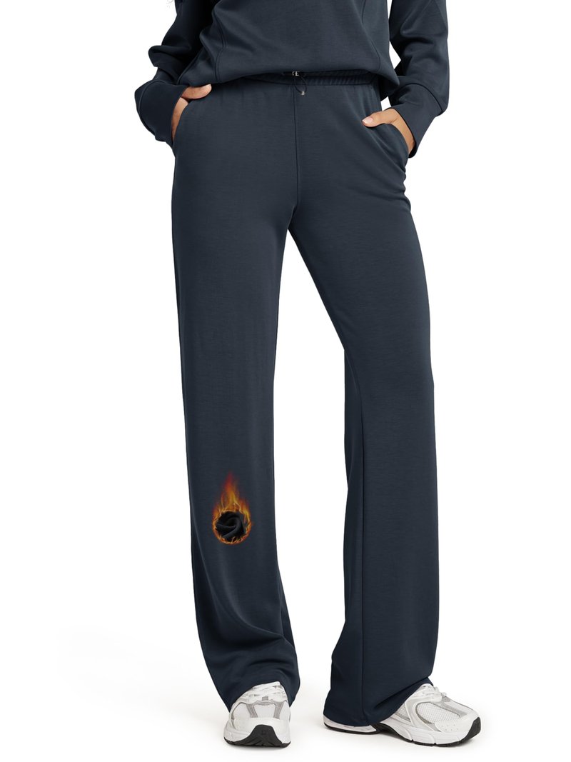 ODODOS Women's Modal Soft Fleece Lined Wide Leg Pants with Pockets Adjustable Shockcord High Waist Casual Lounge Pants-29 Inseam, Navy, X-Small