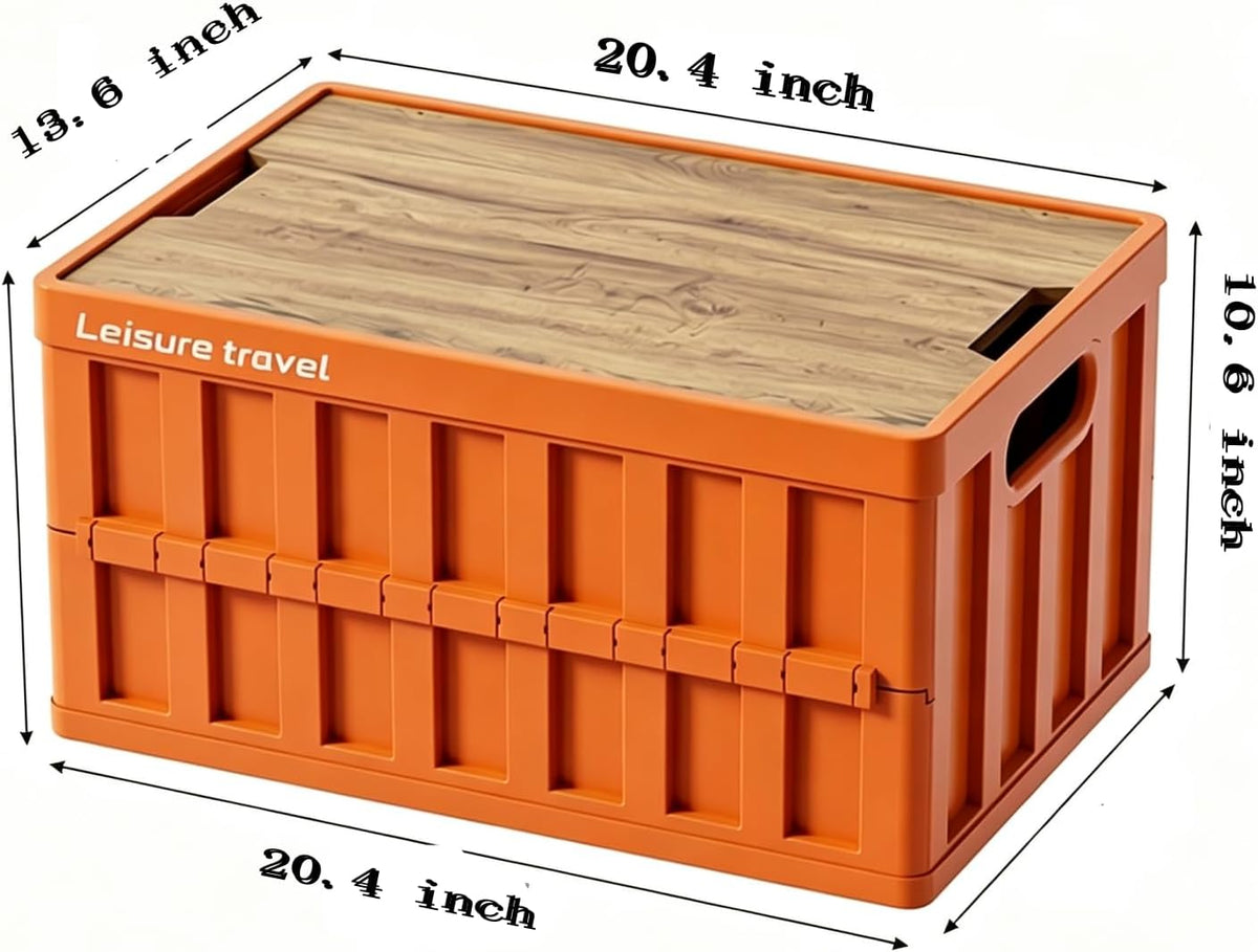 3 Pack 50L Mix Color Random Collapsible Storage Crate with Wooden Lid, Stackable Foldable Bin with Handles
