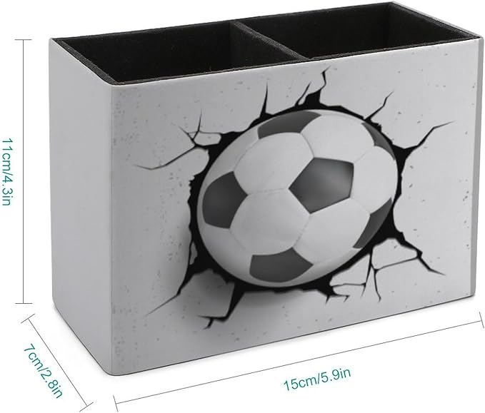 Pen Holder, Pencil Holder for Desk Organizer, Soccer Ball Cracked Wall PU Leather Pencil Cups Desktop Stationery Storage Makeup Brush Holder Pen Organizer for Office Home