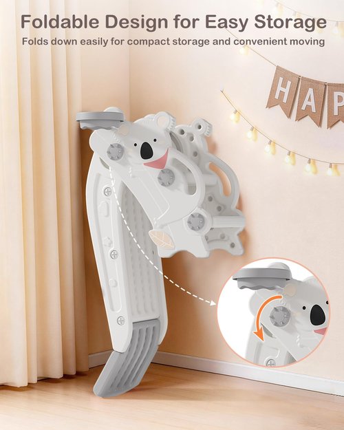 Babytronic Toddler Slide - 4-in-1 Indoor & Outdoor Playground with Climber, Basketball Hoop & Ring Toss | Cream & Gray