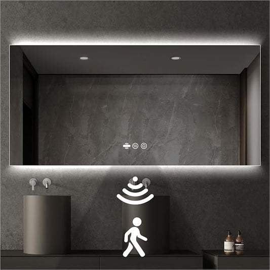 66 x 36 LED Bathroom Vanity Mirror, 3 Colors Top & Bottom Backlit Mirror Bathroom with Motion Sensor, Stepless Dimmable Wall Mirror with Lights, Anti-Fog, Rectangular, UL-Listed