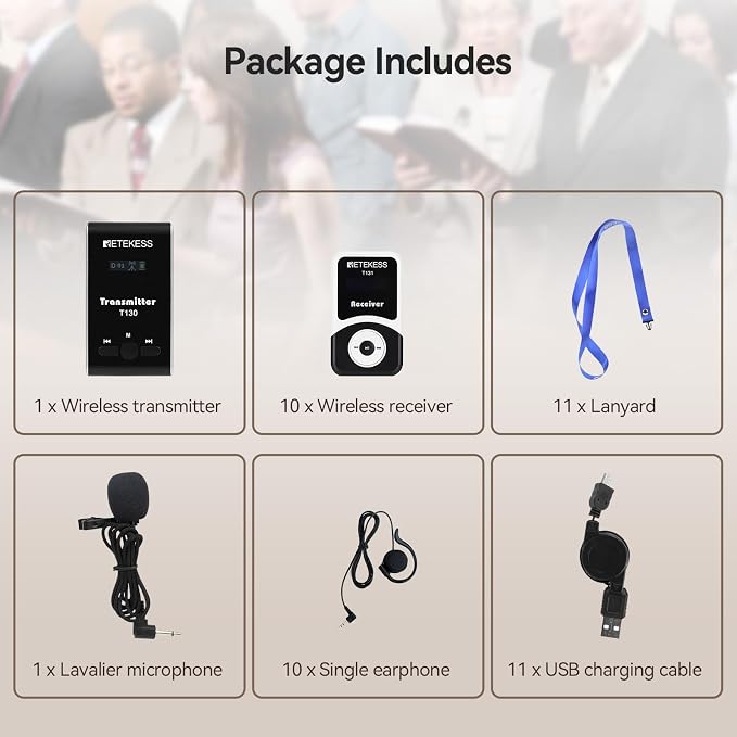 Retekess T130 Wireless Tour Guide Audio System, Church Translation Equipment