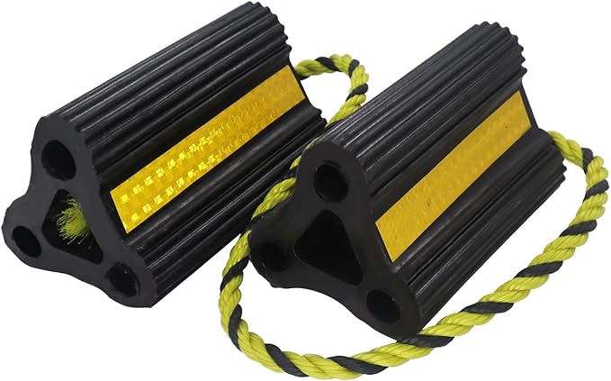 Rv Wheel Chocks for Trailers Camper Trucks and Small Aircraft Wheel Chock 1Pair2Pack Wheel Chocks Block with 3 Reflective Strips Versatile Heavy Duty Solid Rubber Wheel Immobilizers & Chocks