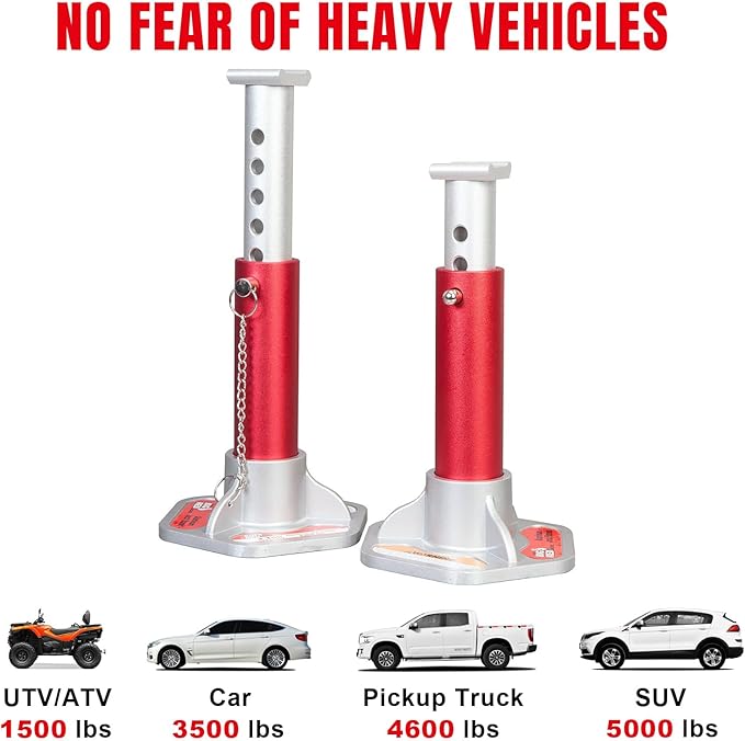 Big RED T43004-1 Torin Aluminum Jack Stands with Locking Support Pins: 3 Ton (6,000 lb.) Capacity, Red/Silver, 1 Pair