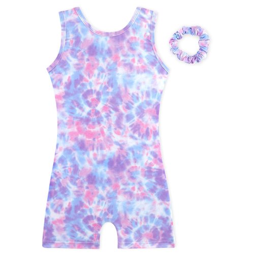 HOZIY Tie Dye Leotards for Toddler Girls Gymnastics 3t 4t Purple Pink Blue White Non Sparkly Tumbling Outfit Biketard Dance Clothes with Scrunchies