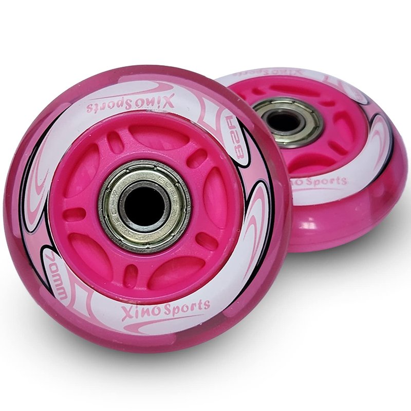 Xino Sports Inline Skates Replacement Wheels - LED Illuminating Lights, Durable and Long-Lasting, ABEC-7 Bearings Included, Pack of 2, 70 mm (Fuchsia)