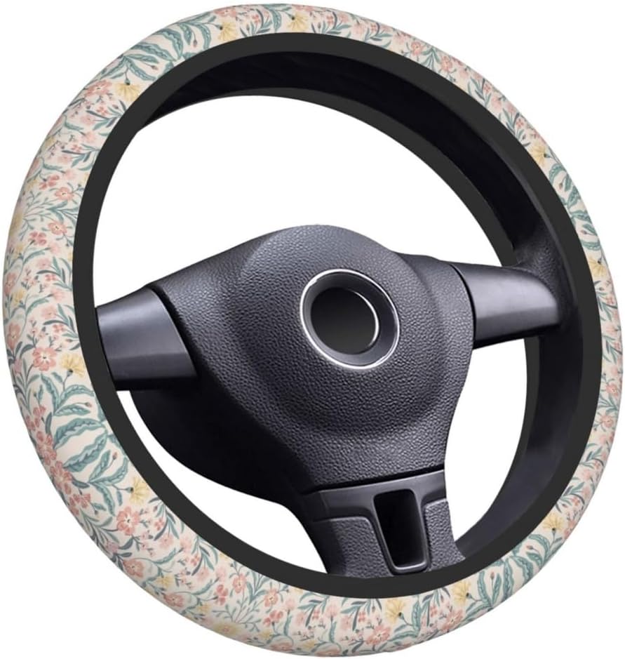 Elastic Steering Wheel Cover, 15 Inch Absorbing Sweat, Pink Flowers