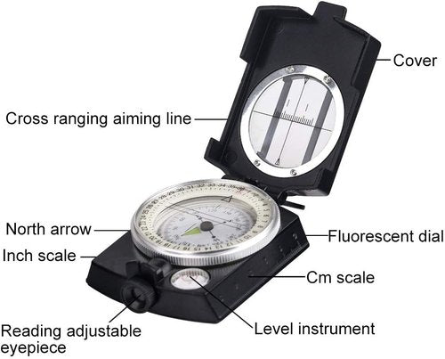 COSTIN Multifunctional Compass - High Accuracy Metal Military Compass | Waterproof & Map Measurer in Matte Black