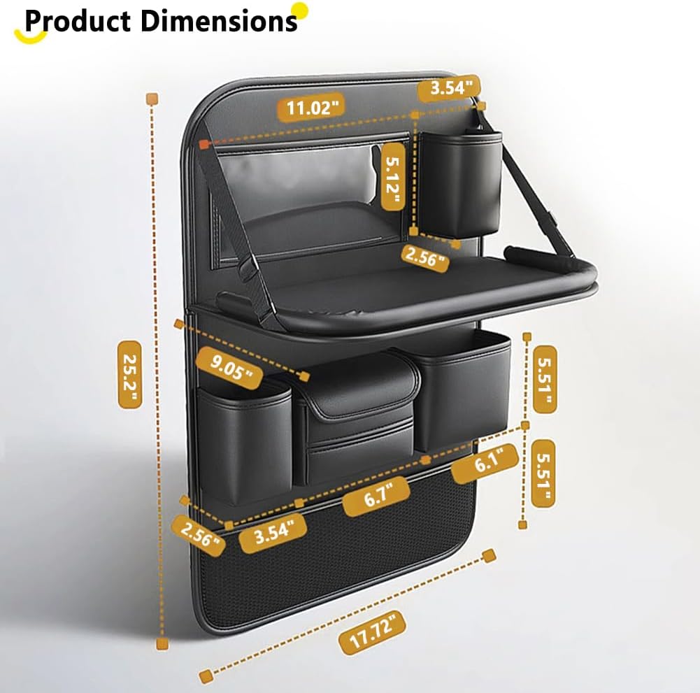 Tumecos Car Backseat Storage Bag with Foldable Table Tray,Large Capacity Seat Back Organizer,Car Kick Mat with Touch Screen Phone Holder,Multifunctional Backseat Protector Cover Pad (Style B)