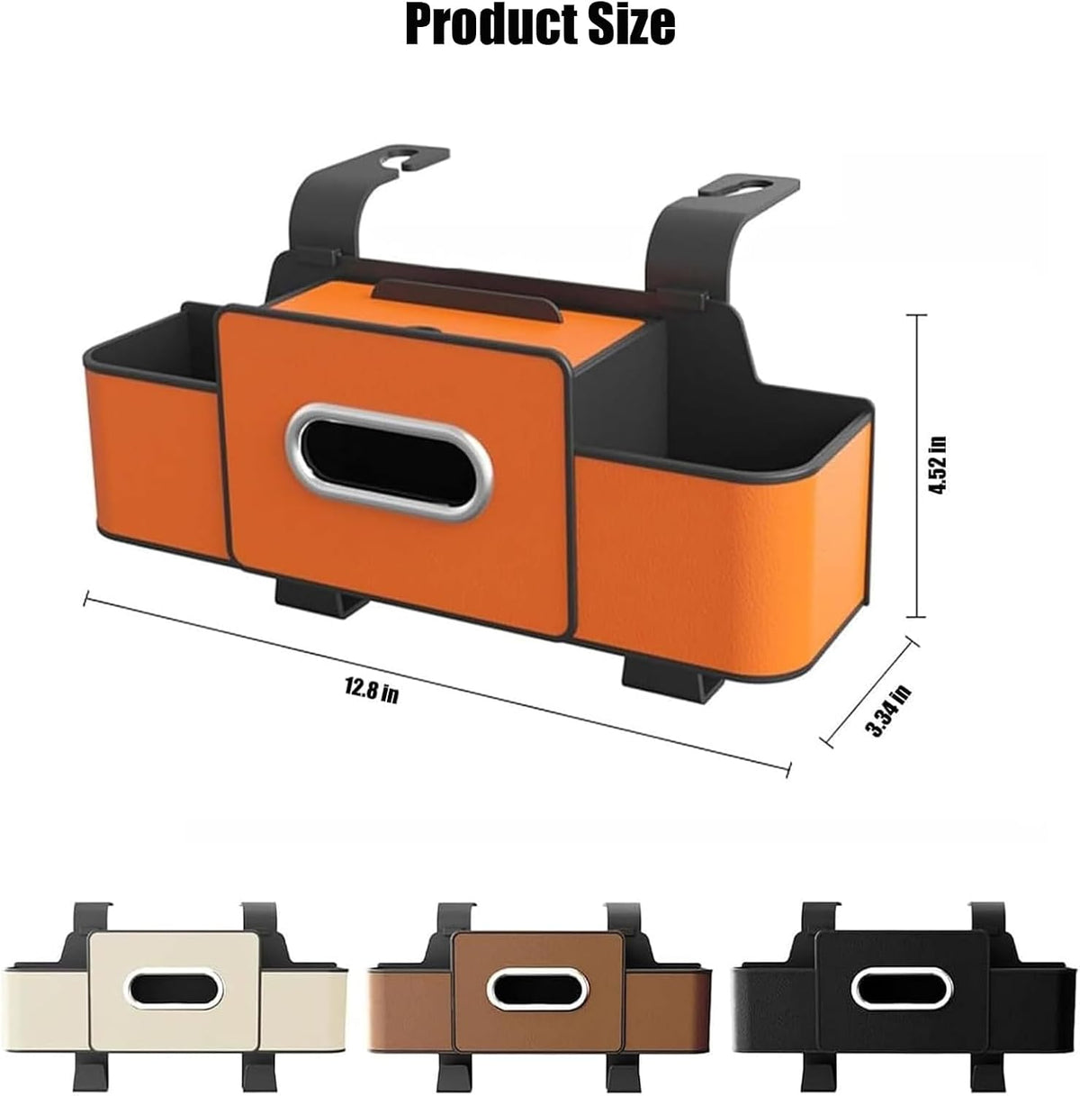 3 in 1 Car Backseat Organizer with Cup Holder, Leather Multifunctional Seat Back Storage with Tissue Box, Phone Holder and Hooks, for Hold Phones, Snacks, Drinks, and Handbags (Orange,2PCS)
