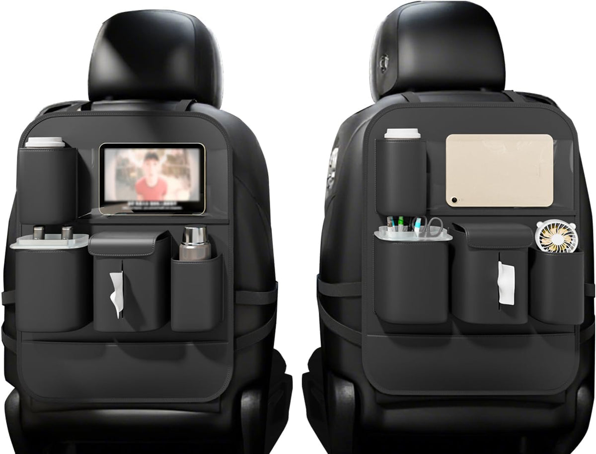GMQ Backseat Car Organizer with Touch Screen,Protectors Kick Mats Travel Accessories for Kids,Multifunctional Seat Back Organizer Car Travel Organizer Accessories (Black, 1PC)