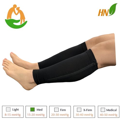 HealthyNees Seniors Care Footless 15-20 mmHg Compression Shin Calf Leg Men Women 1 Pair Zipper Sleeves (Black, Large-X-Large)