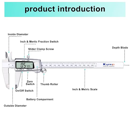Kynup Digital Caliper 8 inch, Caliper Measuring Tool, Joint Calipers, Vernier