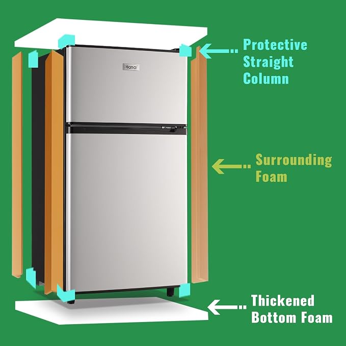 Mini Fridge with Freezer Two Doors Compact Refrigerator with 7 Setting Adjustable Thermostat Crisper Drawer & Removable Shelves Extra Drink Space Low Noise Freezer-on-Top Refrigerator, Silver