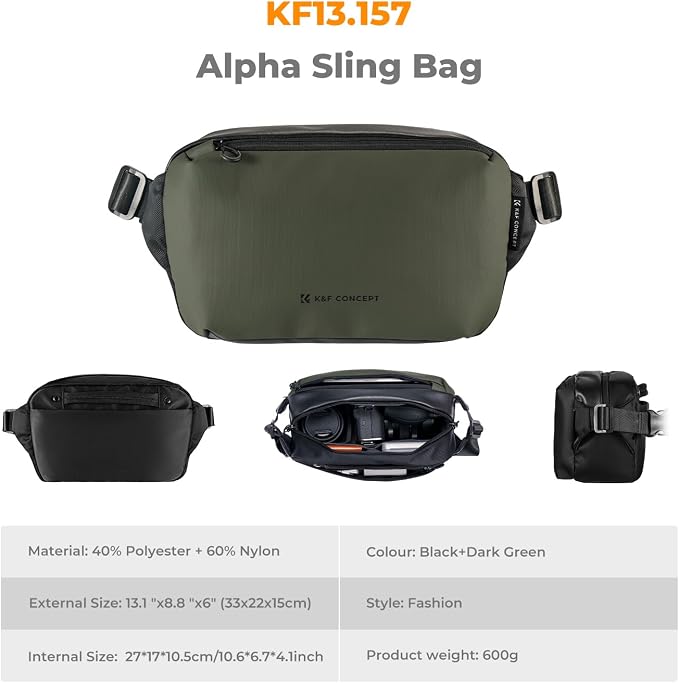 K&F CONCEPT Camera Sling Bag Crossbody Bag Waterproof Camera Shoulder Backpack