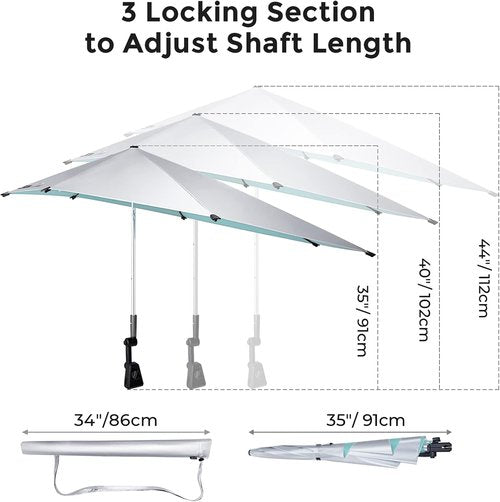 G4Free Height Adjustable Chair Umbrella - UPF 50+ Protection for Beach, Golf Cart, Wheelchair | Lake Blue
