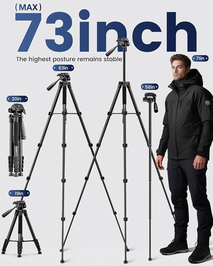 CAMBOFOTO 73" Camera Tripod and Monopod, Professional Aluminum Tripod Stand