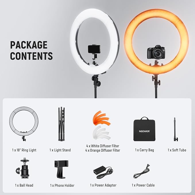 NEEWER 18 Inch Ring Light with Tripod Stand, 55W Large LED Ringlight, Cold Shoe