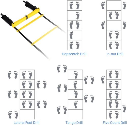 GHB Agility Ladder - Speed Training Workout Ladder with 12 Rungs, 20ft Length & 6/10 Cones