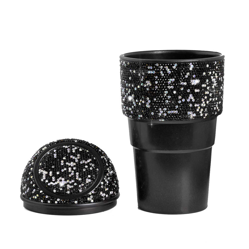 Bling Rhinestone Auto Garbage Can Car Trash Can with Lid Mini Garbage Bin for Automotive Car, Home, Office, Kitchen, Bedroom (C)