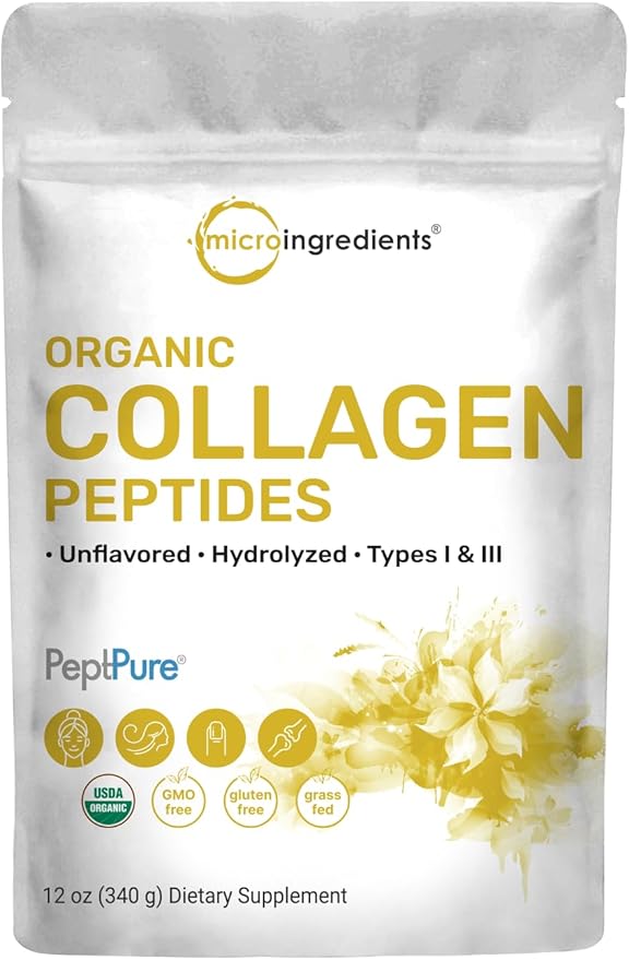 Micro Ingredients Vitamin D3 10000 iu + K2 200 mcg Coconut Oil Softgels & Organic Collagen Peptides Powder Bundle 2 Pack | Essential Sunshine Vitamins | Hydrolyzed Type I & III Bovine Collagen