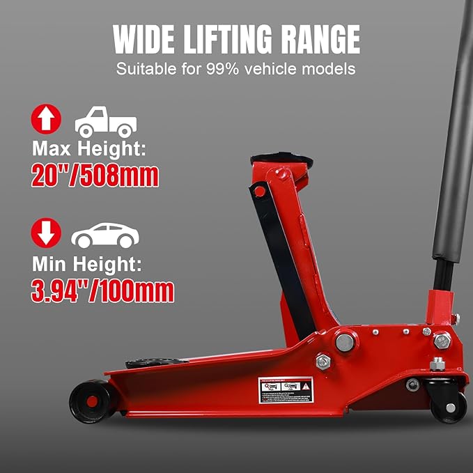 Big RED Hydraulic Low Profile Service/Floor Jack with Dual Piston Quick Lift Pump, 4 Ton (8,000 lb.) Capacity