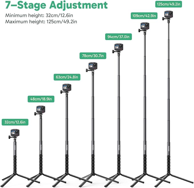 AKASO 49.2"/120cm Extendable Selfie Stick and a Tripod Stand Action Camera