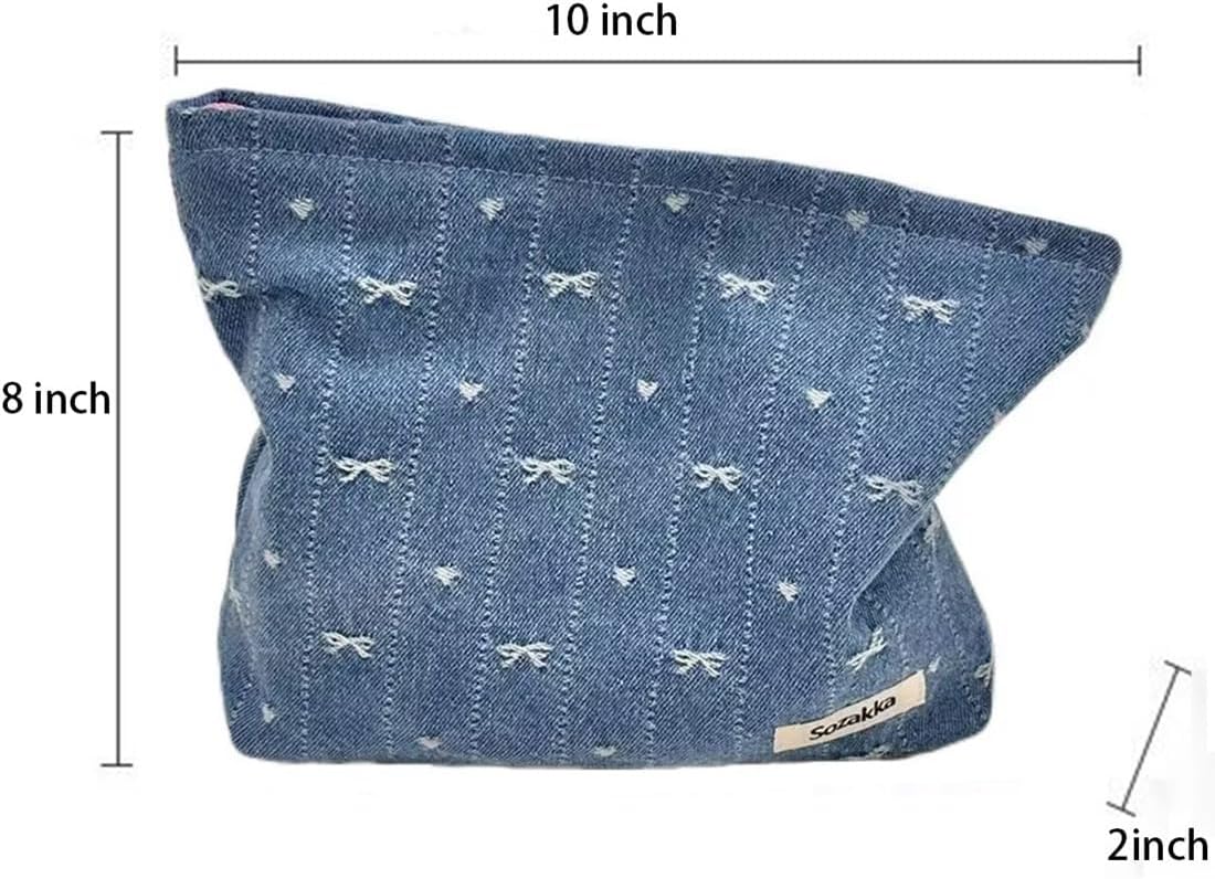 SxoSyo Denim Makeup Bags for Women, Canvas Cosmetic Pouch Large Purse, Blue