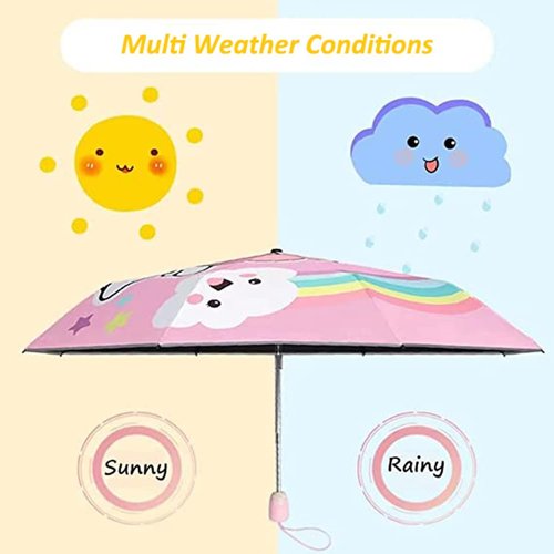 Hannstar Automatic Kids Umbrella - Folding Telescopic Design for UV Protection | Durable & Lightweight Cute Kitty Brolly