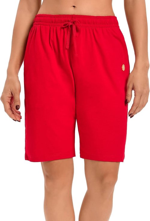 LUCKYCATCUS Women's Bermuda Shorts - Comfortable Jersey Athletic Shorts with Pockets | Knee-Length Design