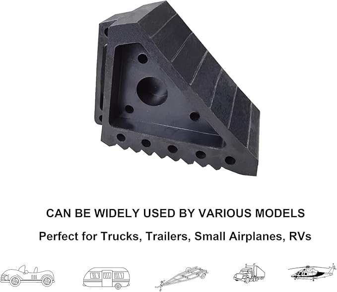 HOXWELL Solid Heavy Duty Rubber Wheel Chocks 2 Packs, Premium Chock for Car, Travel Trailers, RV, Truck, and ATV(2 pcs, Black) 8" x 4" x 6"