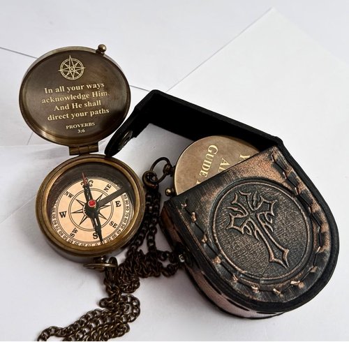 Baptism Gifts for Boys | Handmade Brass Compass with Scripture - Faith Guidance for First Communion & Confirmation
